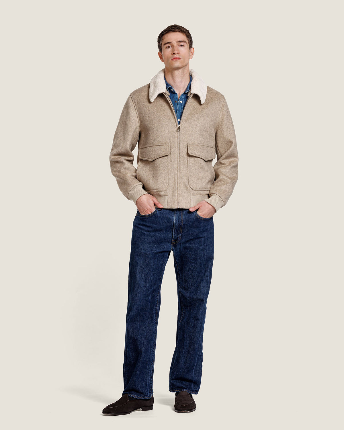 Heren Herfst Winter Bomberjack met Pluche Kraag en Klepzakken – afbeelding 1