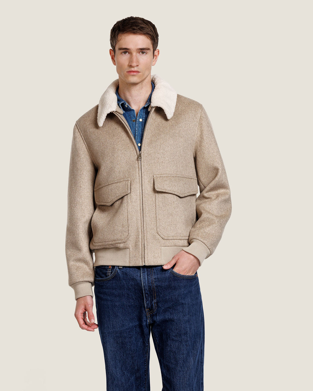 Heren Herfst Winter Bomberjack met Pluche Kraag en Klepzakken – afbeelding 3