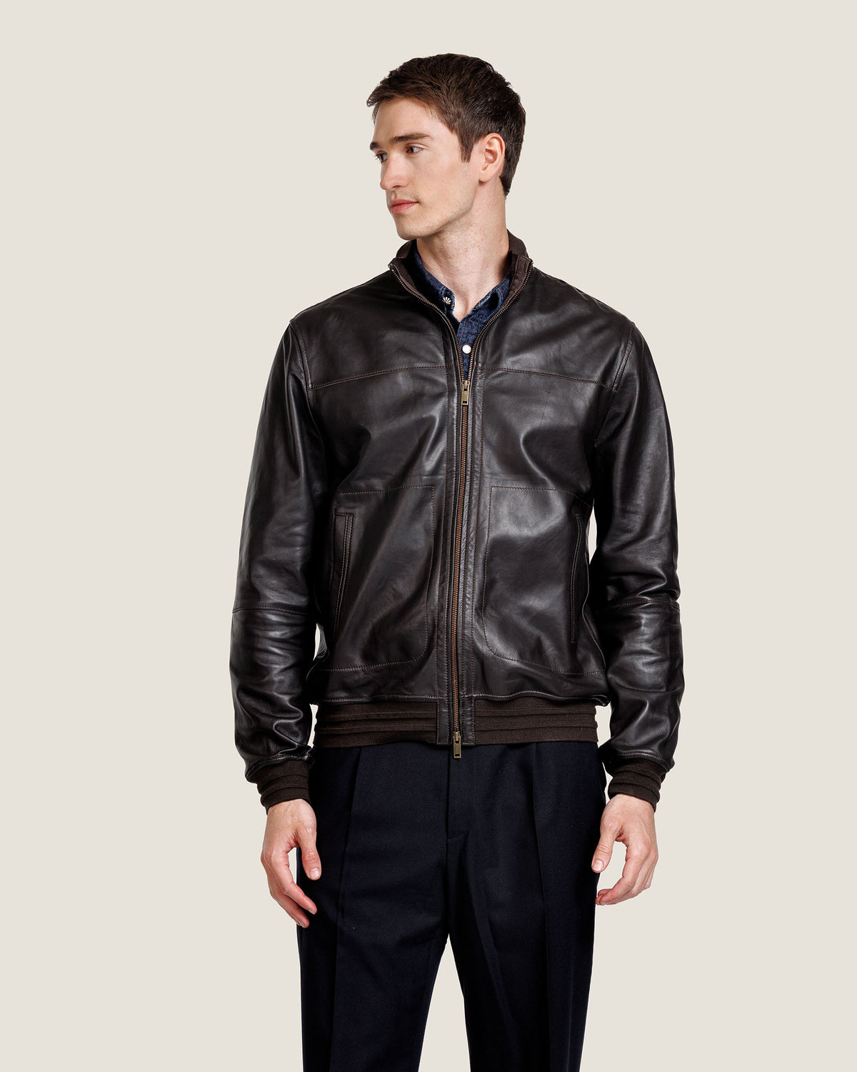 Heren Herfst Winter Bomberjack met Ribkraag en Schuine Zakken – afbeelding 2