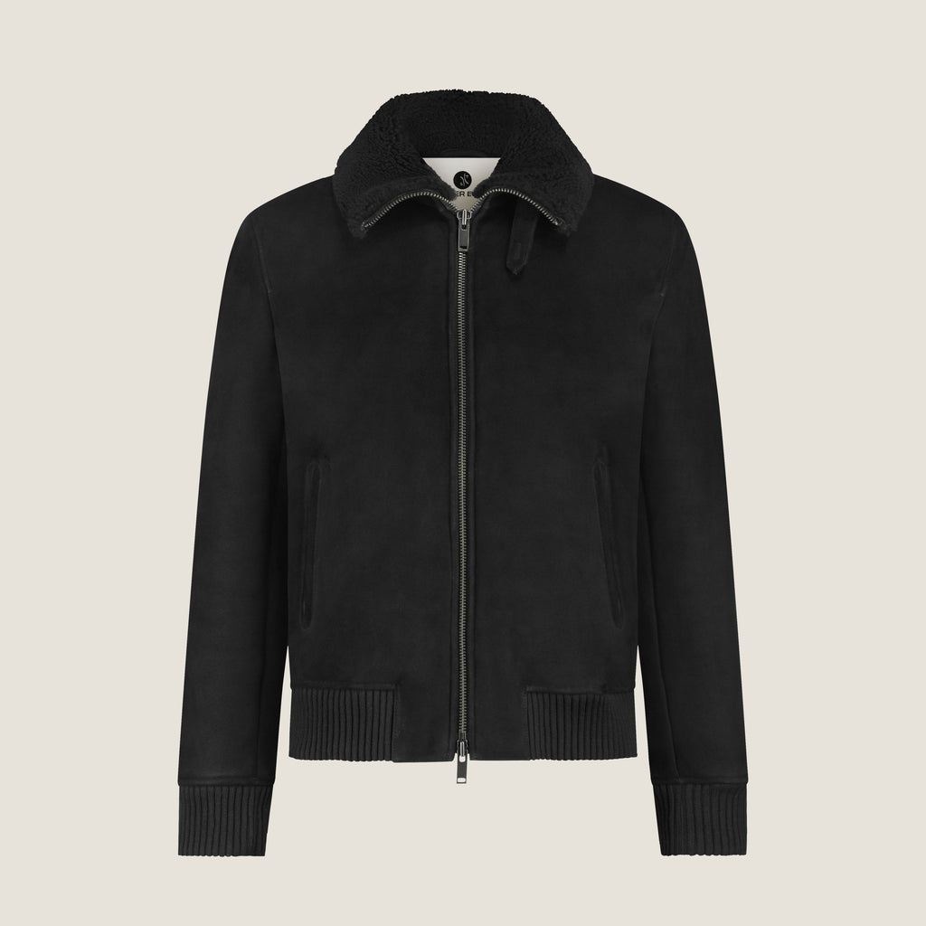 Heren Herfst Winter Bomberjack met Teddykraag en Ribboorden in Zwart