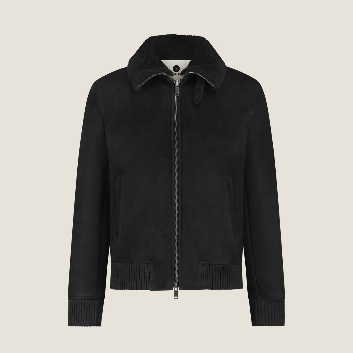 Heren Herfst Winter Bomberjack met Teddykraag en Ribboorden in Zwart