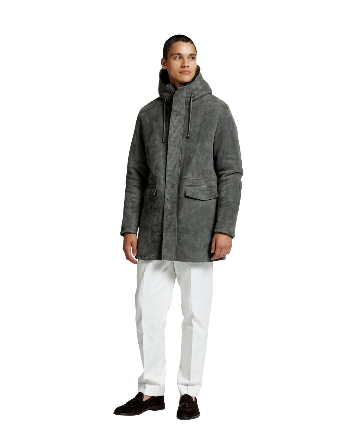 Heren Herfst Winter Capuchonmantel met Rits en Drukknopen in Aardebruin – afbeelding 2