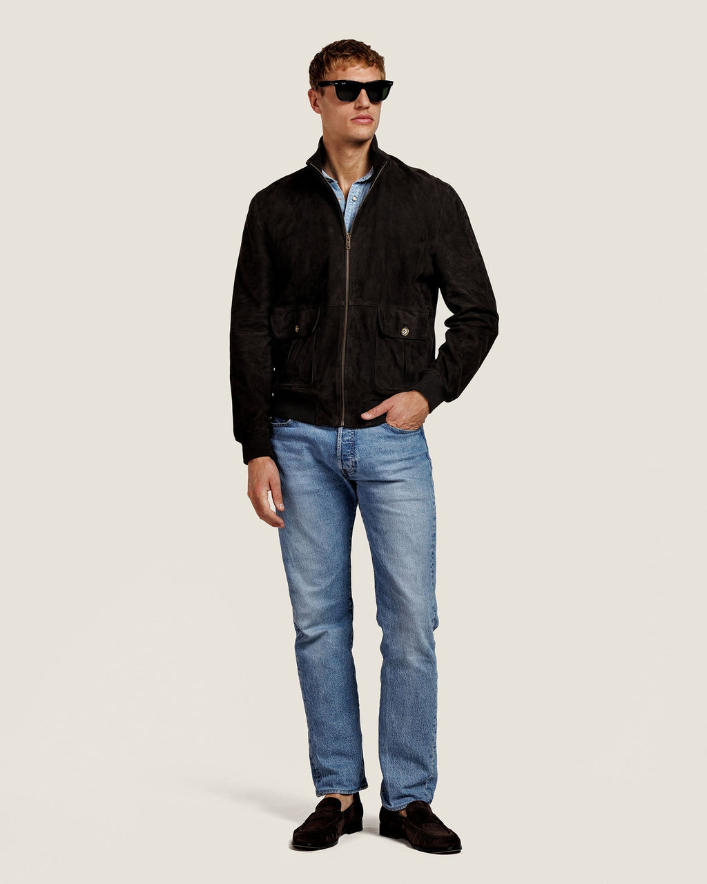 Heren Herfst Winter Jas met Hoge Kraag in Velourslook in IJzergrijs