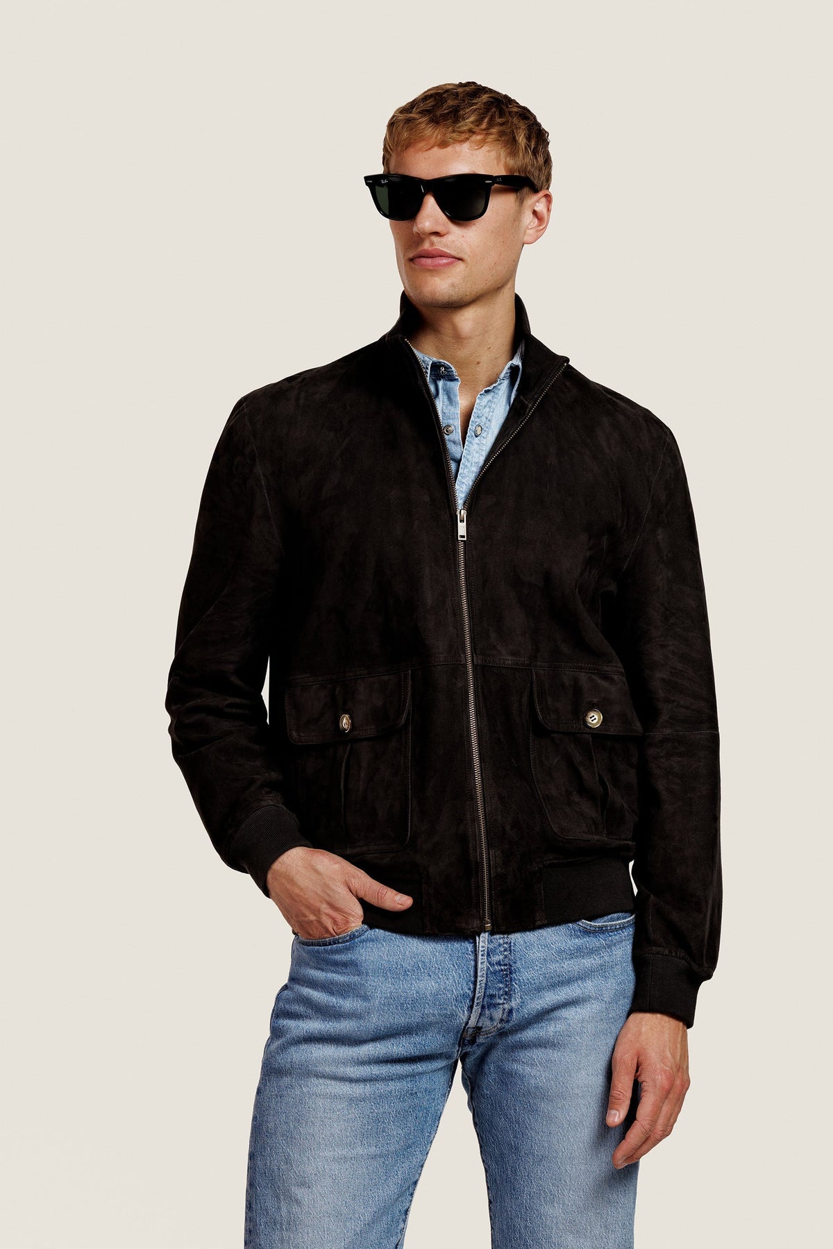 Heren Herfst Winter Jas met Hoge Kraag in Velourslook in IJzergrijs – afbeelding 5