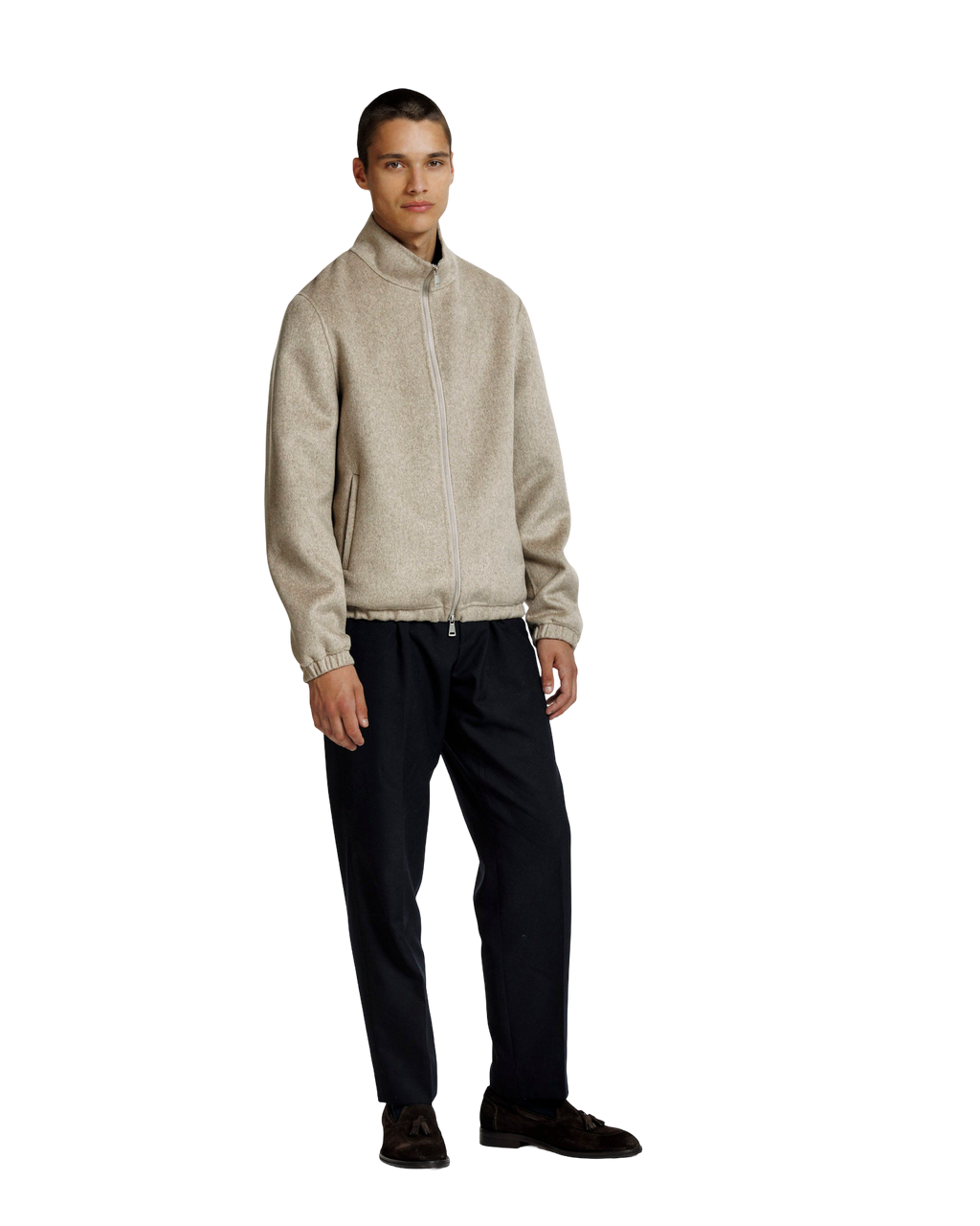 Heren Herfst Winter Jas met Opstaande Kraag en Tweewegrits in Donkerbeige Gemêleerd – afbeelding 2