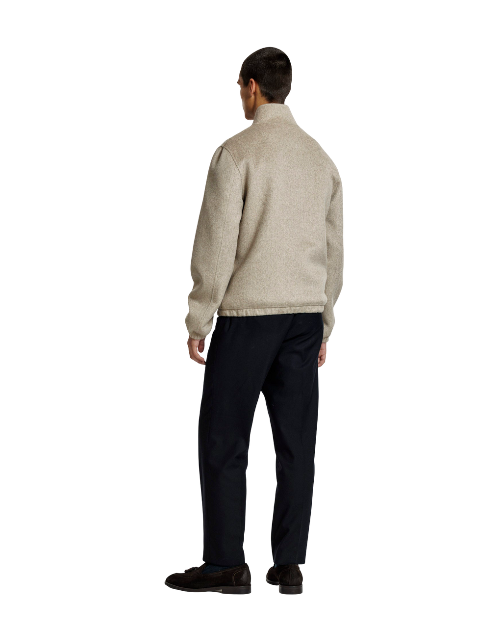Heren Herfst Winter Jas met Opstaande Kraag en Tweewegrits in Donkerbeige Gemêleerd – afbeelding 3