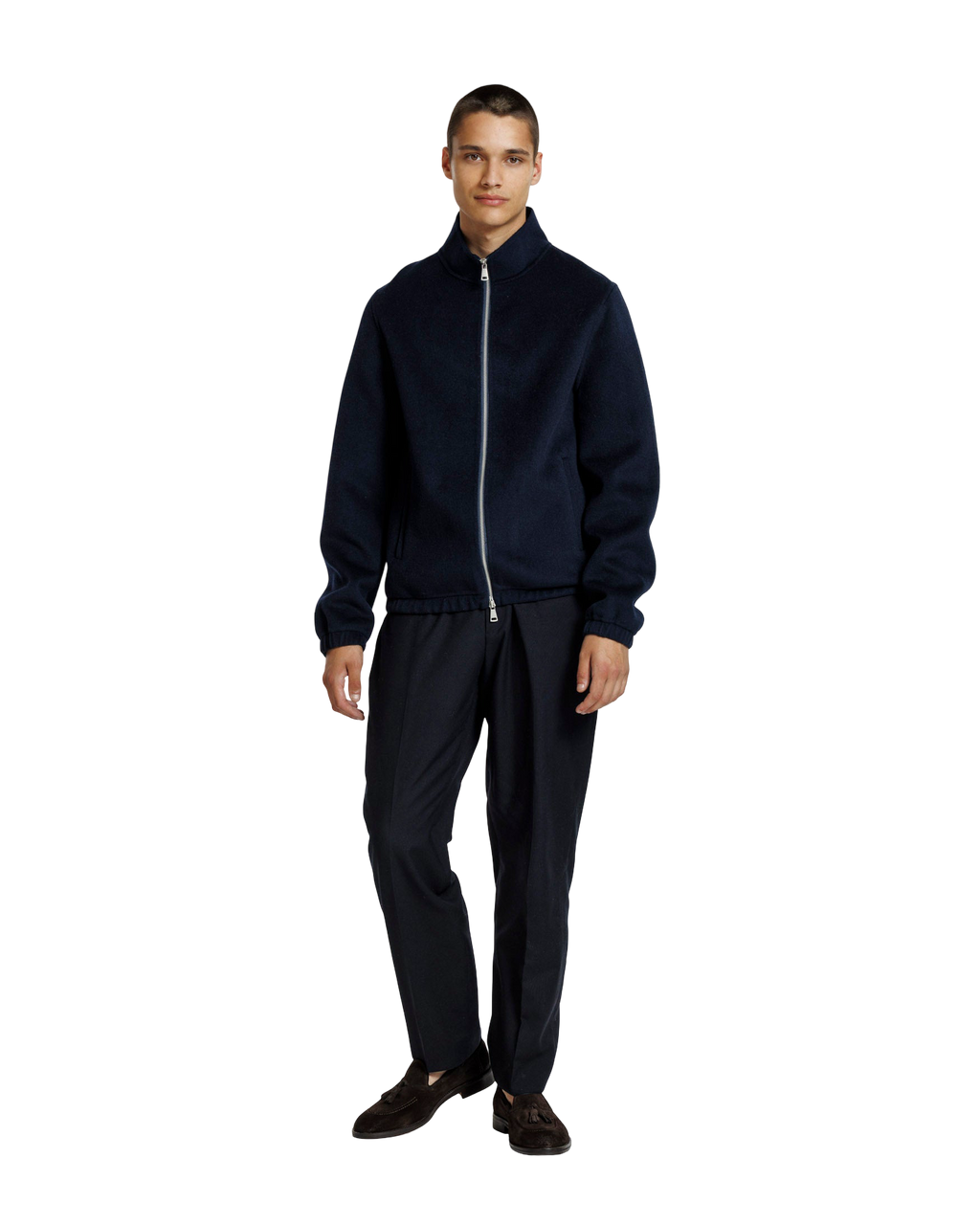 Heren Herfst Winter Jas met Opstaande Kraag en Tweewegrits in Marineblauw – afbeelding 2
