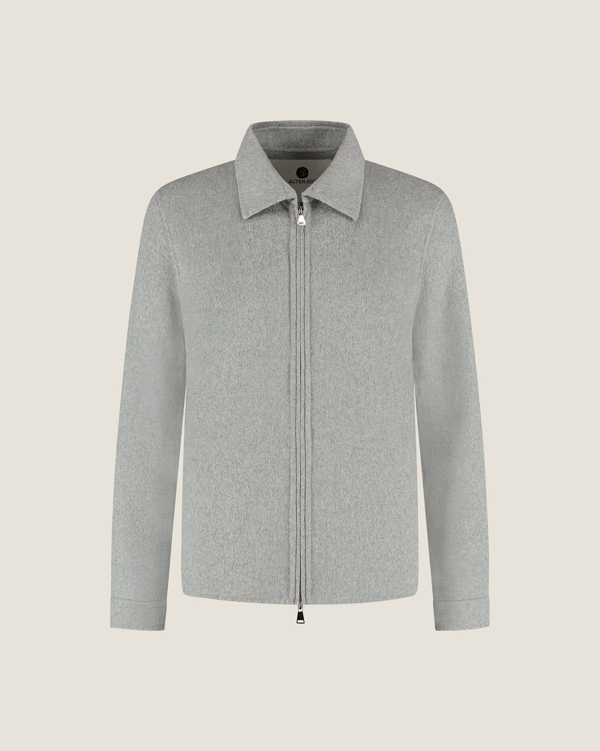 Heren Herfst Winter Jas met Rits en Verticale Naden in Lichtgrijs Gemêleerd – afbeelding 2