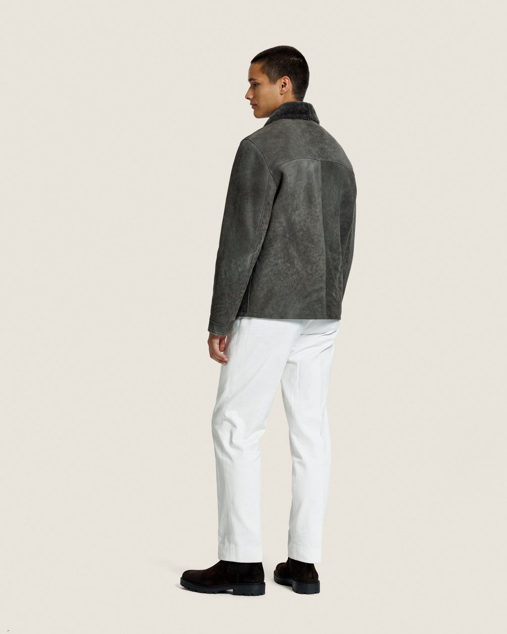 Heren Herfst Winter Jas met Teddykraag en Rechte Snit in Aardebruin – afbeelding 3