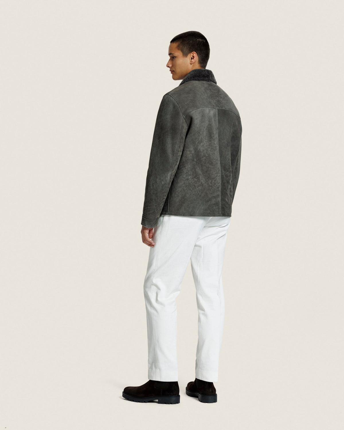 Heren Herfst Winter Jas met Teddykraag en Rechte Snit in Aardebruin – afbeelding 3