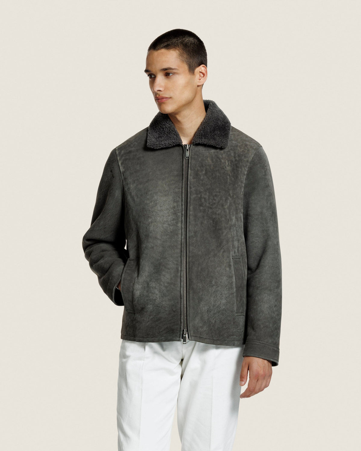 Heren Herfst Winter Jas met Teddykraag en Rechte Snit in Aardebruin – afbeelding 4