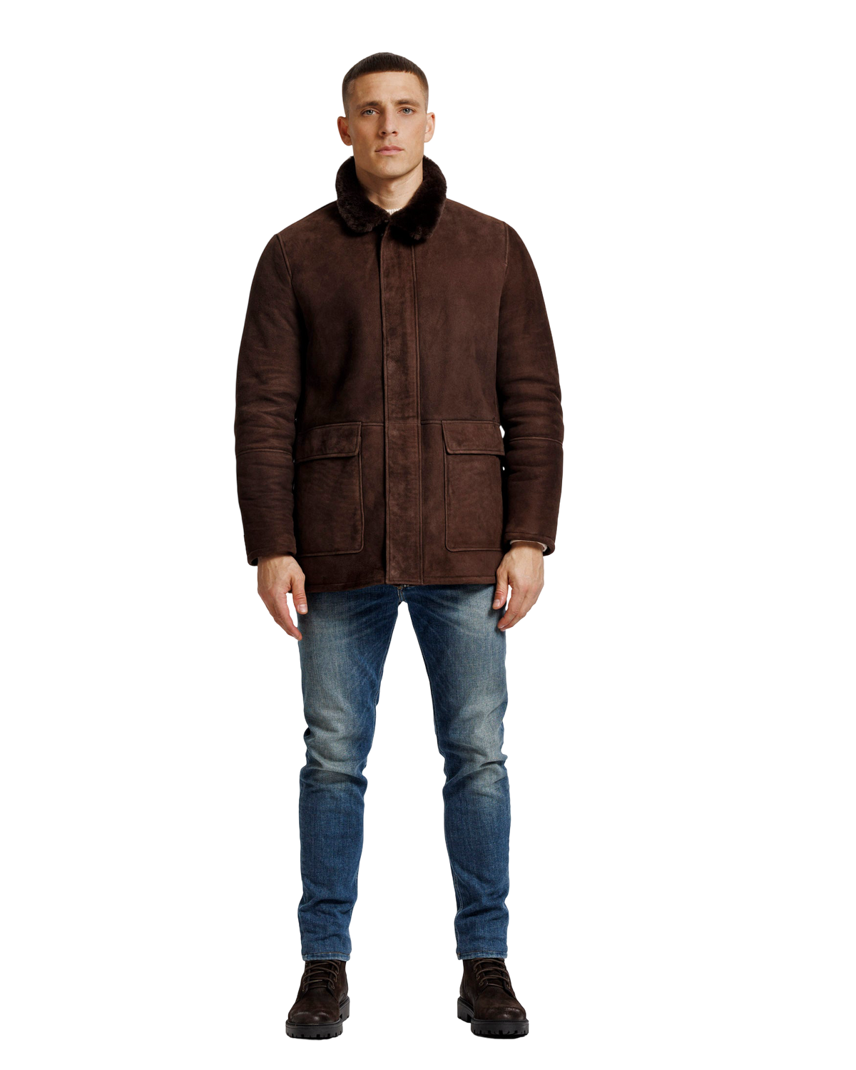 Heren Herfst Winter Mantel met Verdekte Rits en Drukknopen in Modderbruin