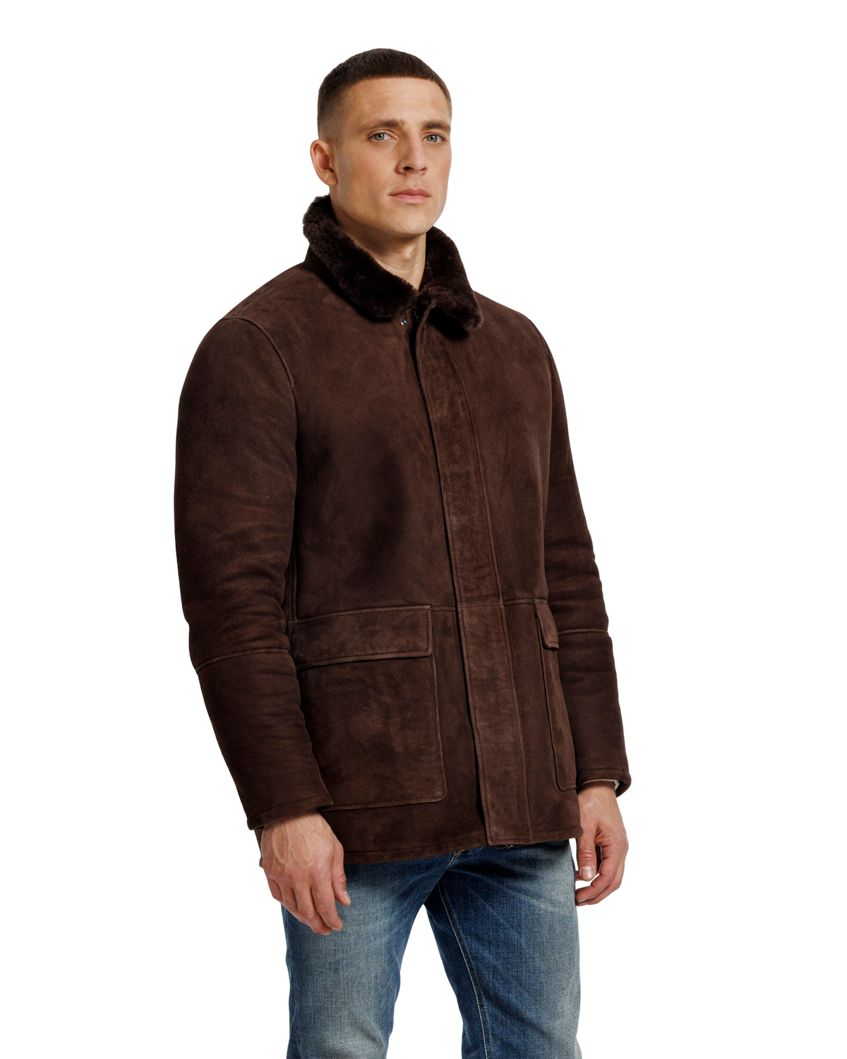 Heren Herfst Winter Mantel met Verdekte Rits en Drukknopen in Modderbruin – afbeelding 2