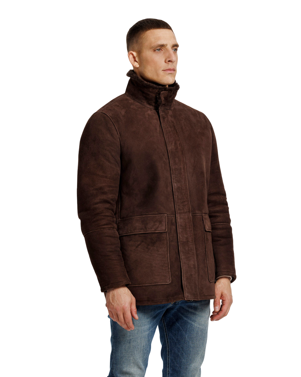 Heren Herfst Winter Mantel met Verdekte Rits en Drukknopen in Modderbruin – afbeelding 3