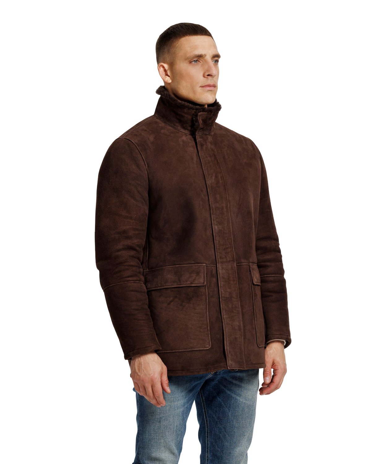 Heren Herfst Winter Mantel met Verdekte Rits en Drukknopen in Modderbruin – afbeelding 3