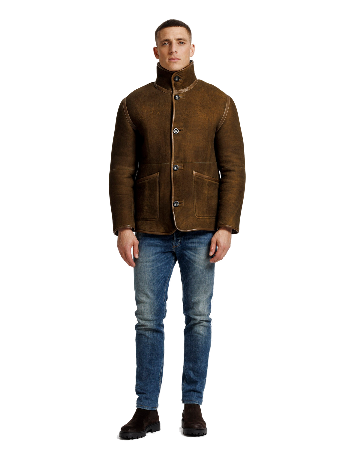 Heren Herfst Winter Omkeerbare Jas met Krulstructuur in Aardebruin – afbeelding 2