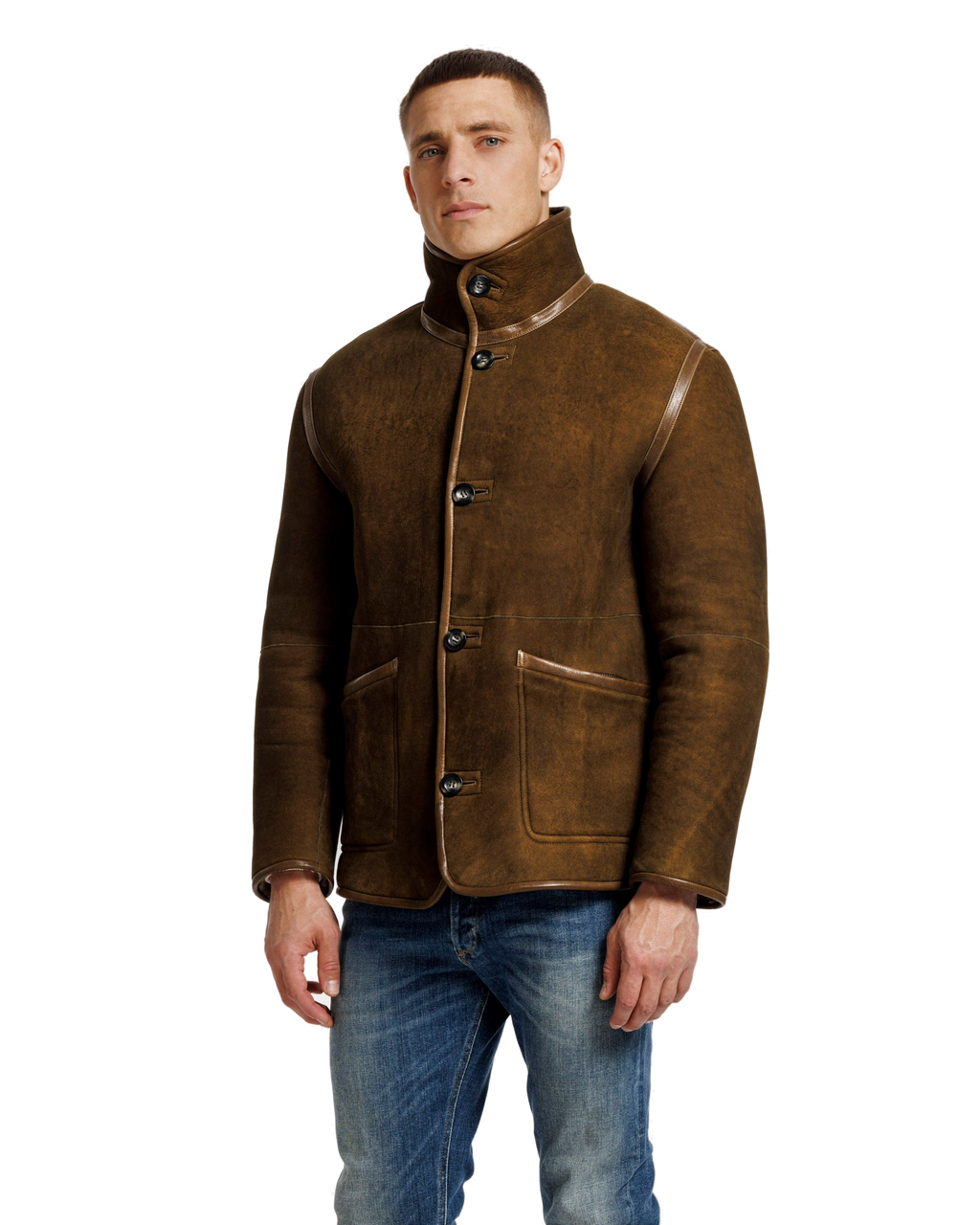 Heren Herfst Winter Omkeerbare Jas met Krulstructuur in Aardebruin – afbeelding 3