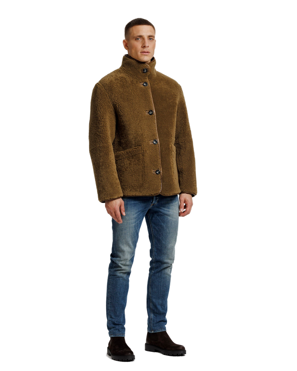 Heren Herfst Winter Omkeerbare Jas met Krulstructuur in Aardebruin – afbeelding 5