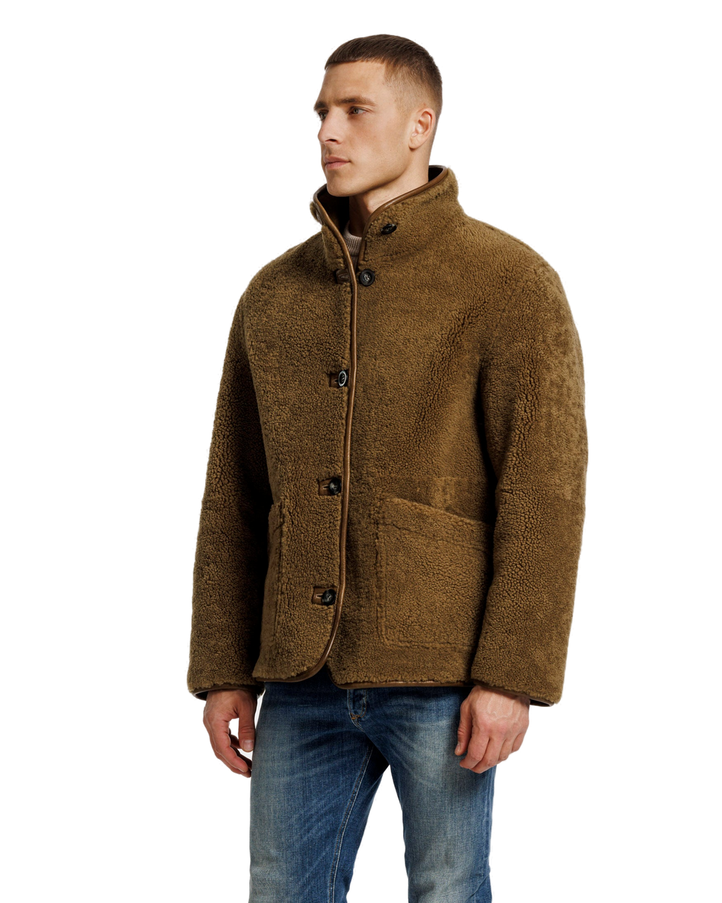 Heren Herfst Winter Omkeerbare Jas met Krulstructuur in Aardebruin – afbeelding 6