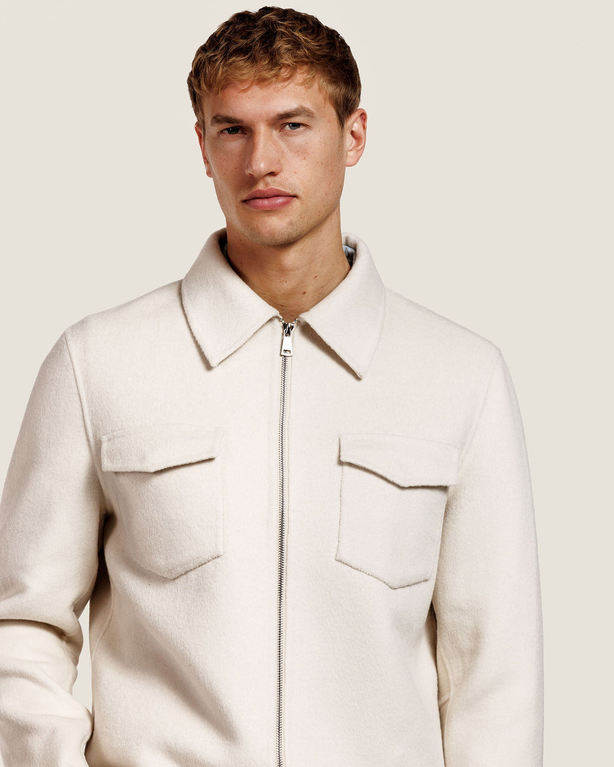 Heren Herfst Winter Overshirt met Borstzakken en Verdekte Knoopsluiting in Vanille – afbeelding 5