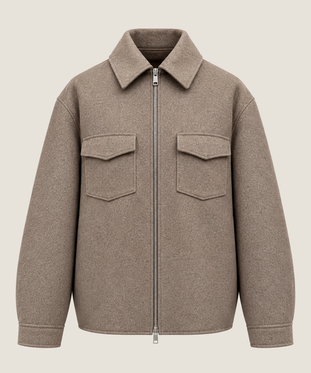 Heren Herfst Winter Overshirt met Borstzakken en Verdekte Knoopsluiting in Donkerbeige Gemêleerd – afbeelding 2