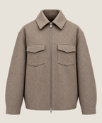Heren Herfst Winter Overshirt met Borstzakken en Verdekte Knoopsluiting in Donkerbeige Gemêleerd – afbeelding 2
