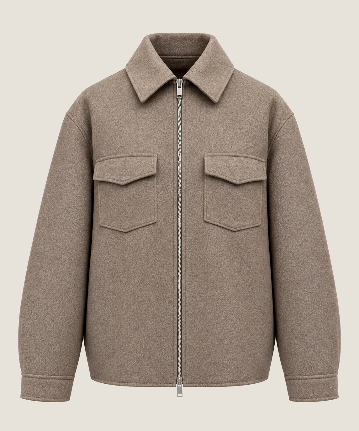 Heren Herfst Winter Overshirt met Borstzakken en Verdekte Knoopsluiting in Donkerbeige Gemêleerd – afbeelding 2