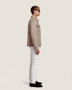 Heren Herfst Winter Overshirt met Borstzakken en Verdekte Knoopsluiting in Donkerbeige Gemêleerd – afbeelding 3