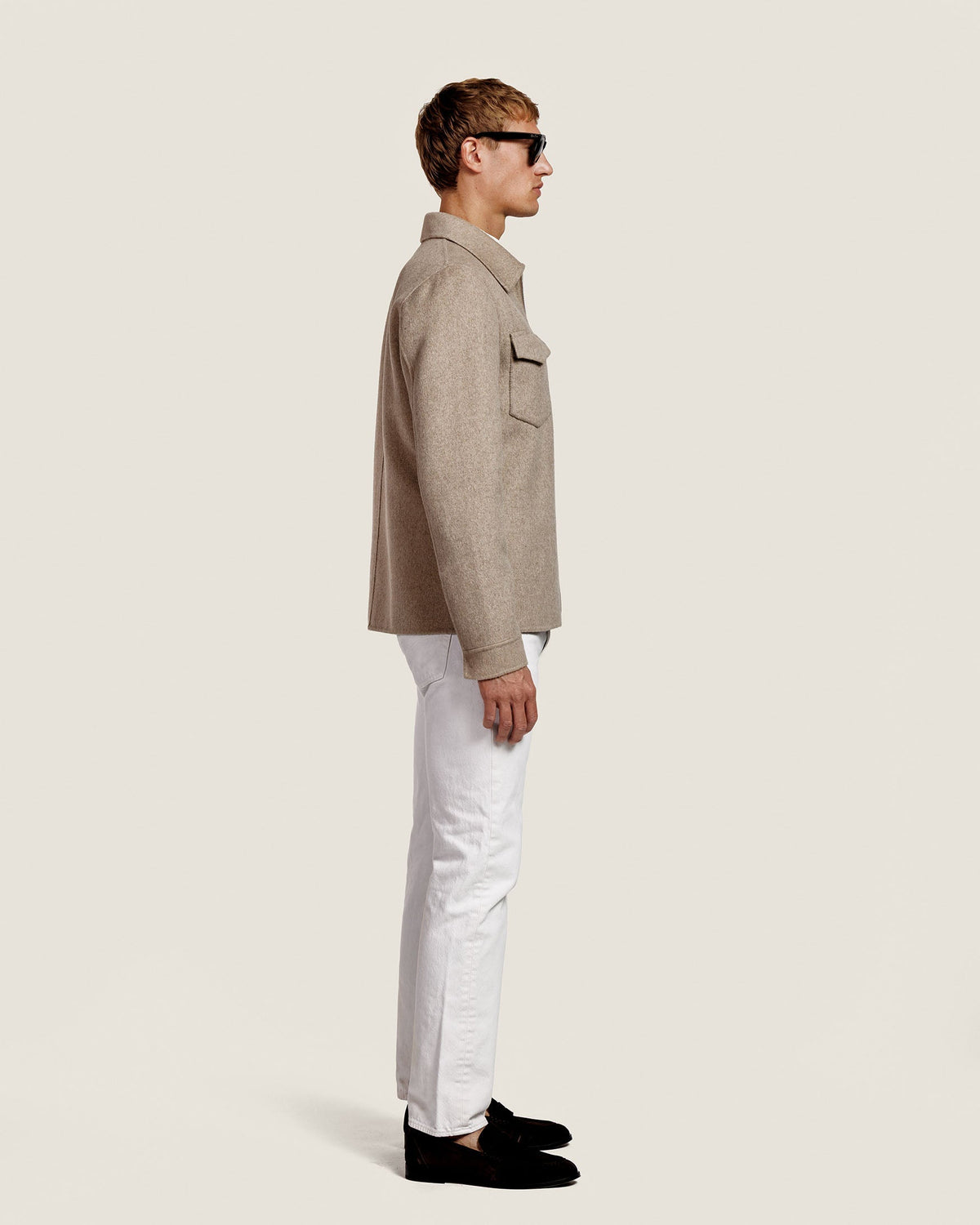 Heren Herfst Winter Overshirt met Borstzakken en Verdekte Knoopsluiting in Donkerbeige Gemêleerd – afbeelding 3