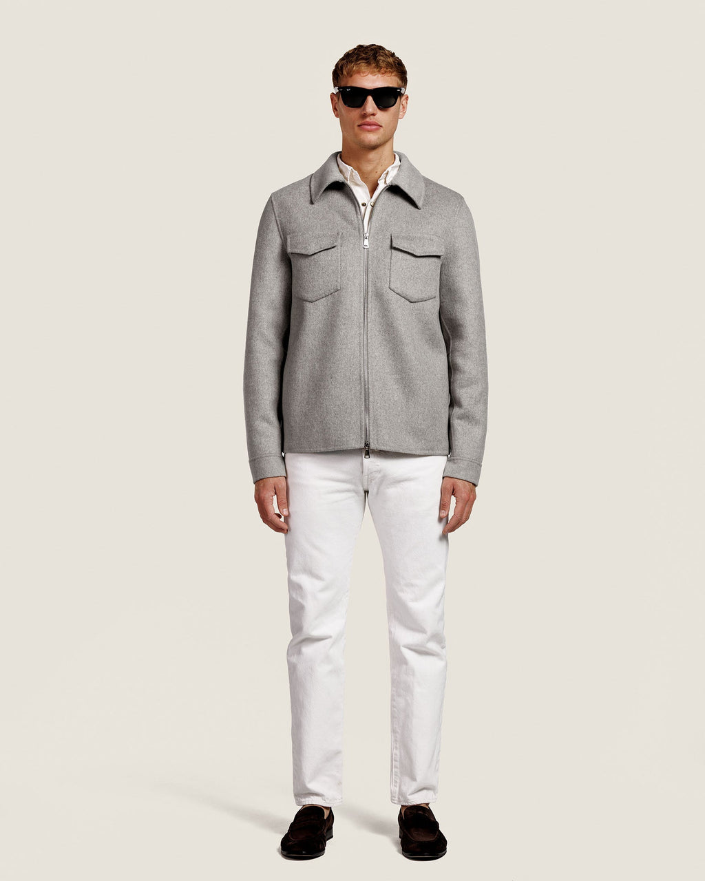 Heren Herfst Winter Overshirt met Borstzakken en Verdekte Knoopsluiting in Lichtgrijs – afbeelding 5