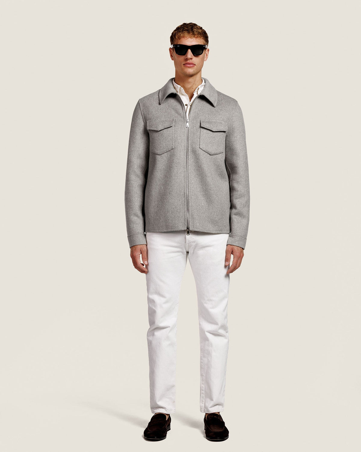 Heren Herfst Winter Overshirt met Borstzakken en Verdekte Knoopsluiting in Lichtgrijs – afbeelding 5