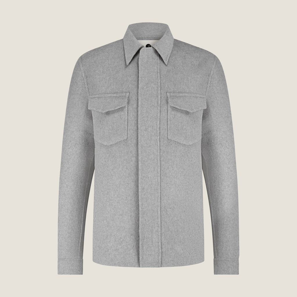 Heren Herfst Winter Overshirt met Borstzakken en Verdekte Knoopsluiting in Lichtgrijs Gemêleerd
