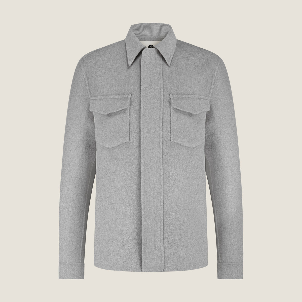 Heren Herfst Winter Overshirt met Borstzakken en Verdekte Knoopsluiting in Lichtgrijs Gemêleerd