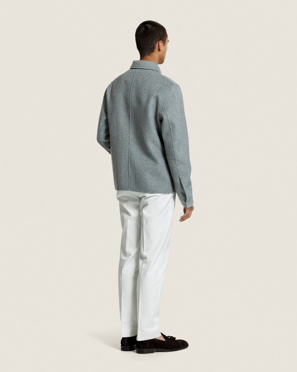 Heren Herfst Winter Overshirt met Borstzakken en Verdekte Knoopsluiting in Lichtgrijs Gemêleerd – afbeelding 3