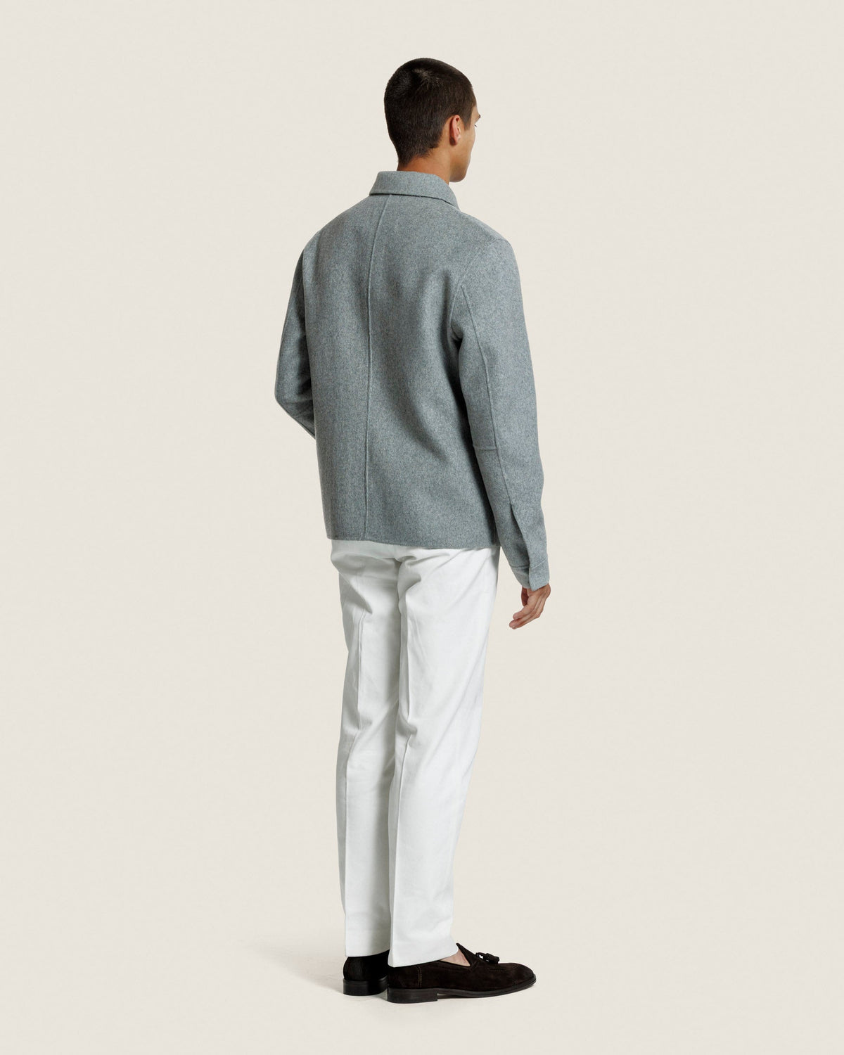 Heren Herfst Winter Overshirt met Borstzakken en Verdekte Knoopsluiting in Lichtgrijs Gemêleerd – afbeelding 3