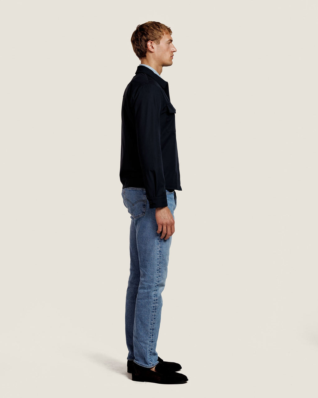 Heren Herfst Winter Overshirt met Borstzakken en Verdekte Knoopsluiting in Marineblauw – afbeelding 3