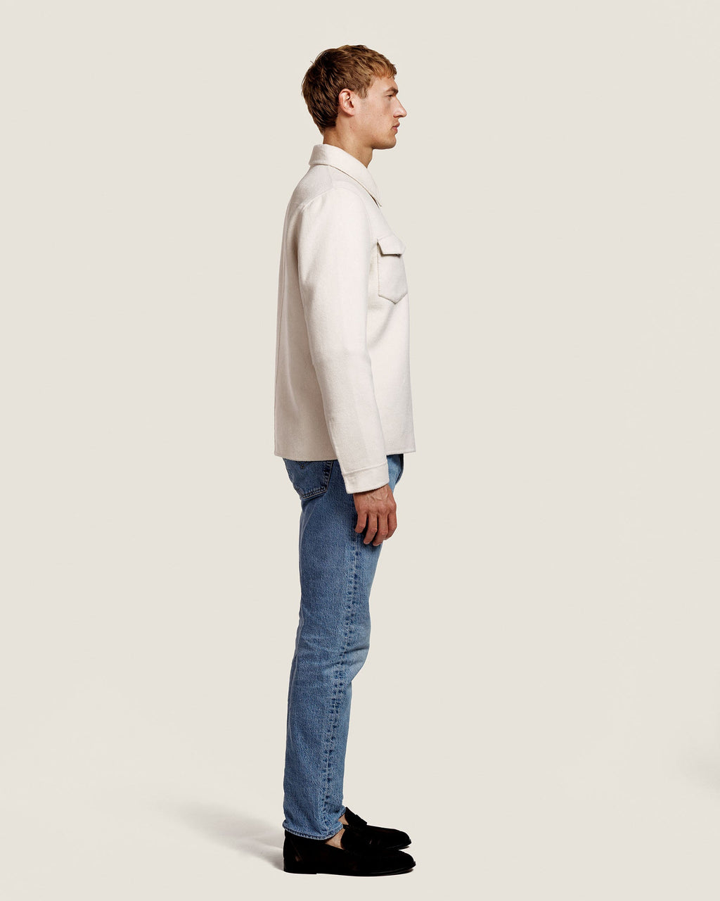 Heren Herfst Winter Overshirt met Borstzakken en Verdekte Knoopsluiting in Vanille – afbeelding 3
