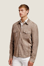 Heren Herfst Winter Overshirt met Drukknopen en Borstzakken in Taupegrijs