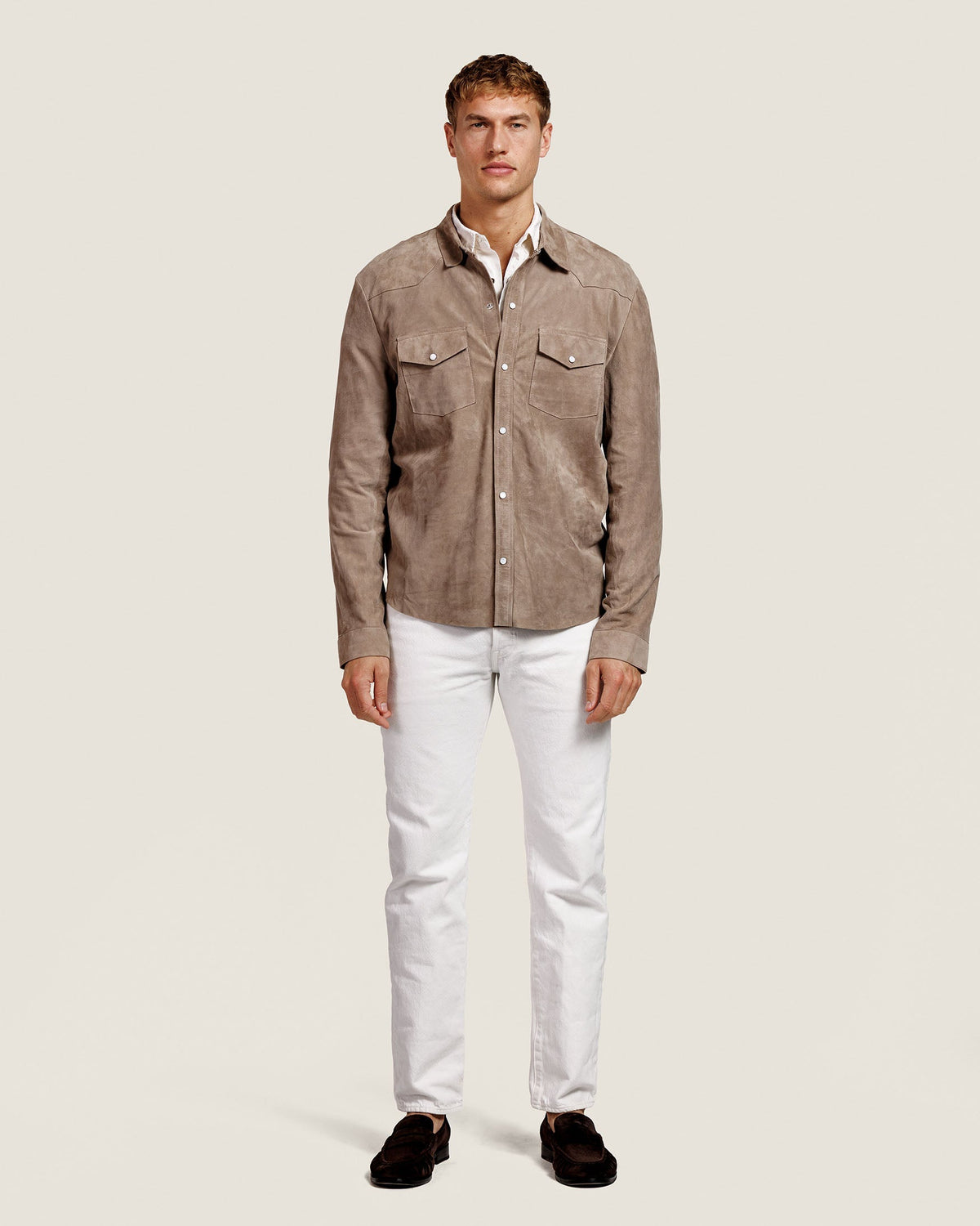 Heren Herfst Winter Overshirt met Drukknopen en Borstzakken in Taupegrijs – afbeelding 5