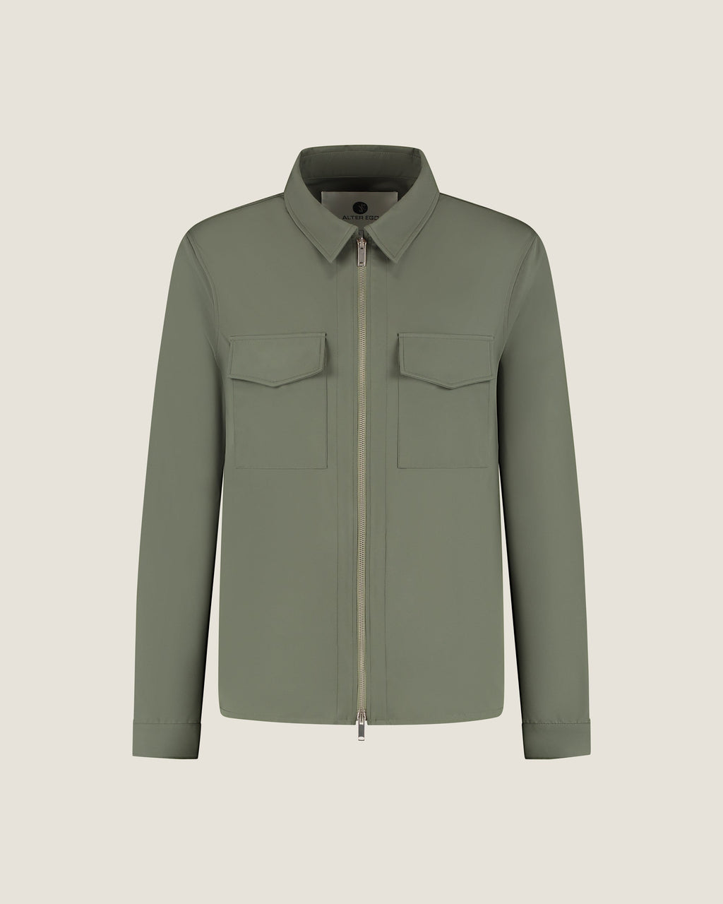 Heren Herfst Winter Overshirt met Rits en Borstzakken in Kaki