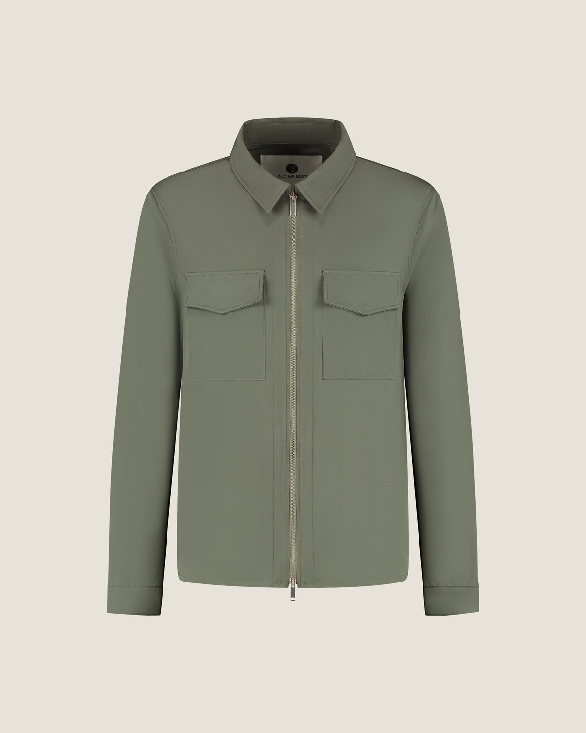 Heren Herfst Winter Overshirt met Rits en Borstzakken in Kaki